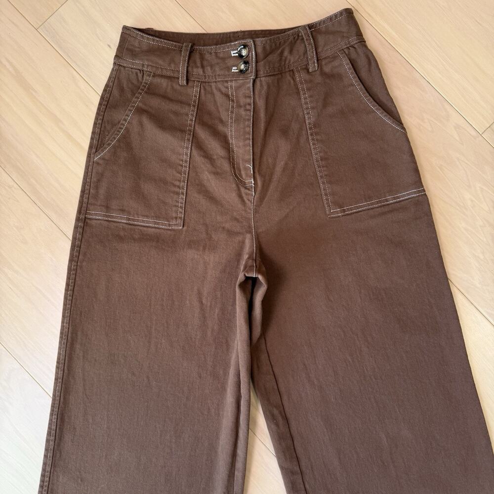 Frnch Paris Wide Leg Pants Women's Medium Brown Cotton Straight Minimalist - Picture 3 of 11